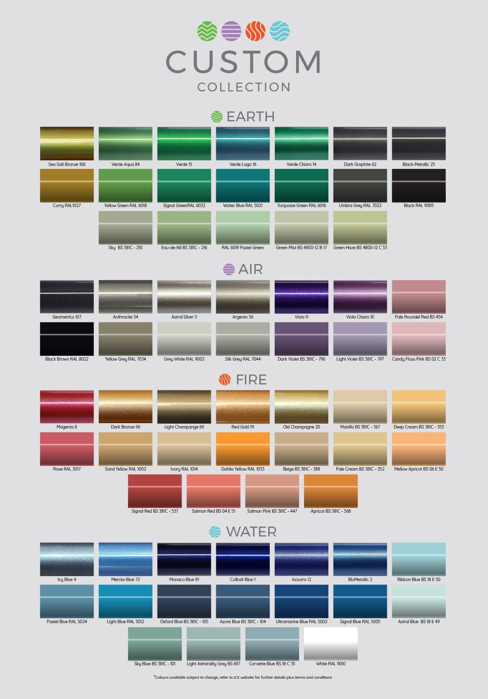 ICE Custom Collection colour range