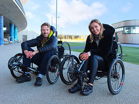 JJ Chalmers and Amy Dowden from BBC Strictly Come Dancing riding ICE recumbent Trikes