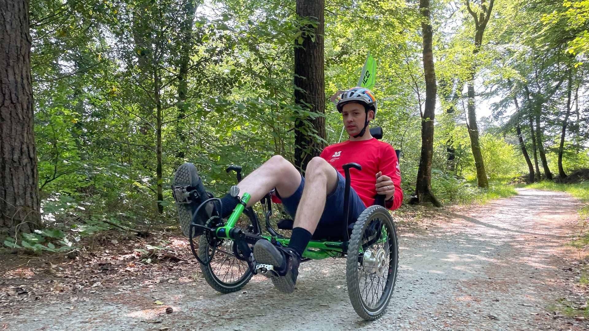 trike rider in the woods